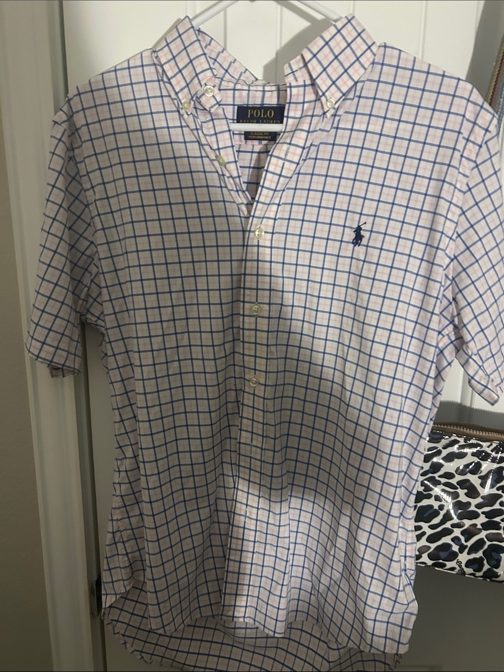Polo by Ralph Lauren White Windowpane Button-Down Shirt with Blue Checks